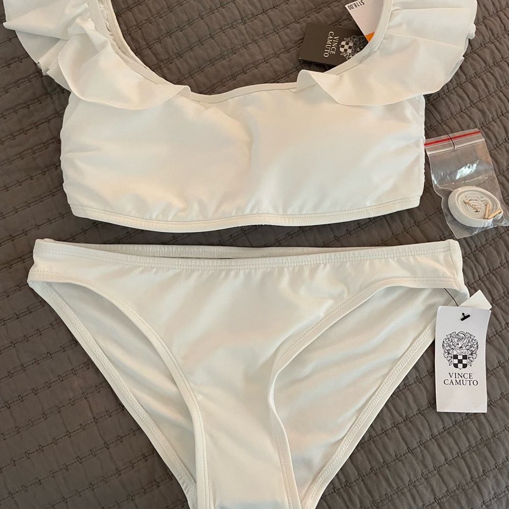 Vince Camuto White Ruffle Bikini Set
